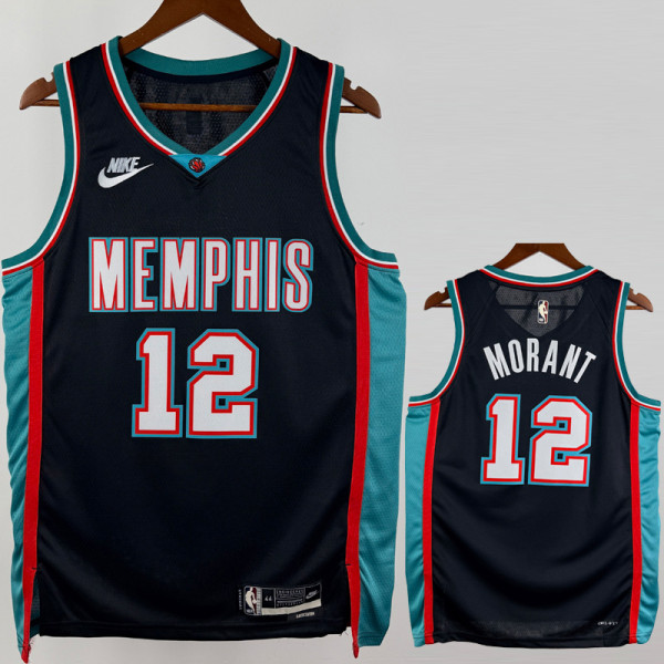 2025-26 Grizzlies MORANT #12 Black Retro Top Quality Hot Pressing NBA Jersey