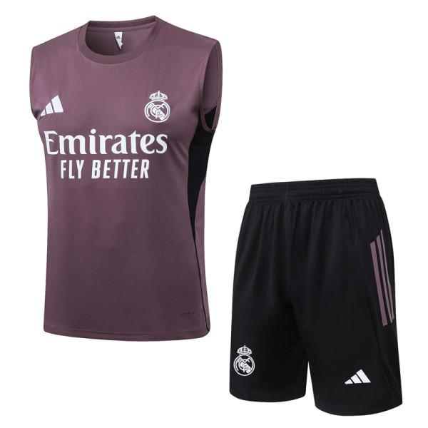 2025-26 RMA Gray Purple Tank top and shorts suit #D25277