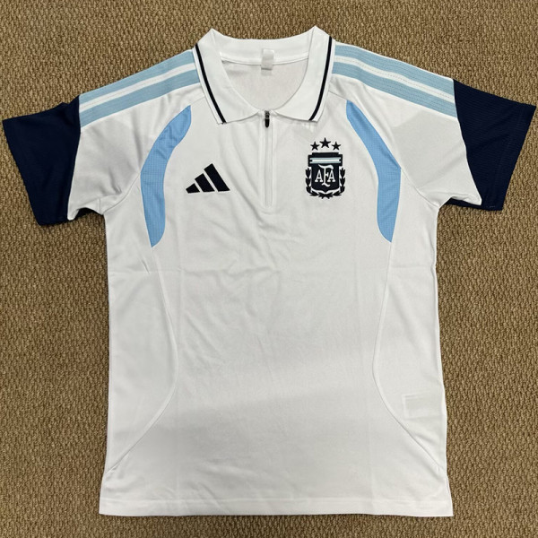 2026-27 Argentina White Polo Short Sleeve (半拉链)