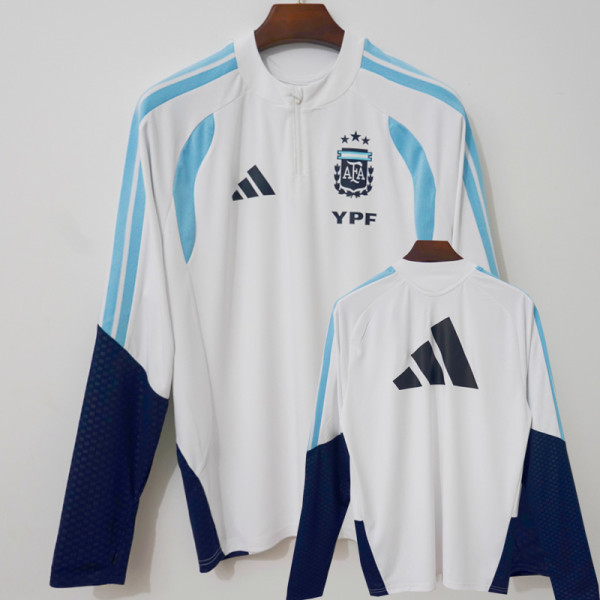 2026-27 Argentina White Top Half Pull Tracksuit (半拉上衣)