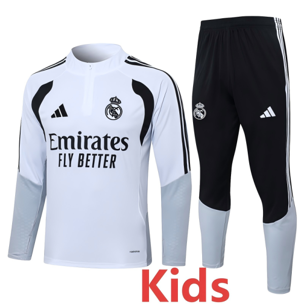 2026-27 RMA White Kids Half Pull Tracksuit #E26016(童装)(半拉链)
