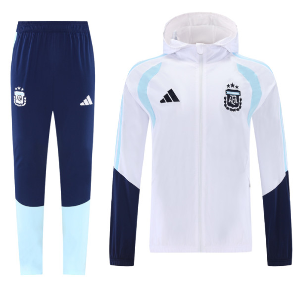 2025-26 Argentina White Windbreaker Suit (Hoodie)(风衣套装)