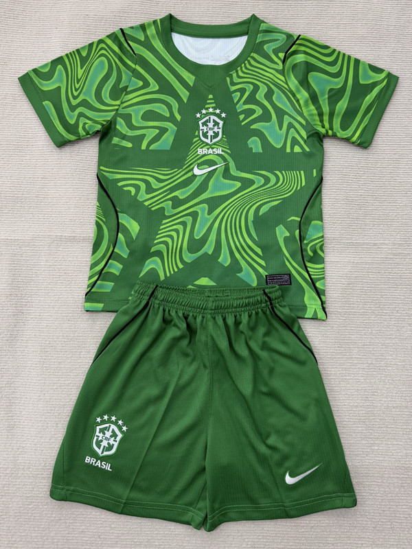 2026-27 Brazil Green Goalkeeper Kids Soccer Jersey