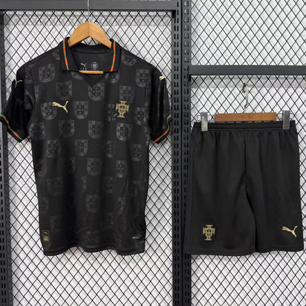 2025-26 Portugal Black Special Edition Kids Soccer Jersey (有领)