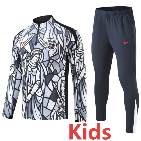 2026-27 England White Kids Half Pull Tracksuit (童装)(涂鸦半拉链)