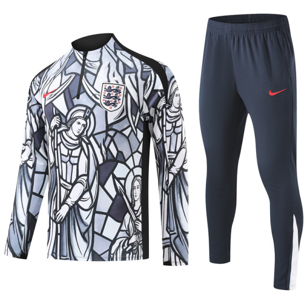 2026-27 England White Half Pull Tracksuit (涂鸦半拉链)