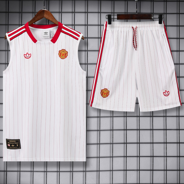 2025-26 Man Utd White red Tank top and shorts suit