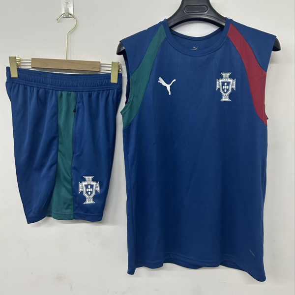 2026-27 Portugal Lake blue Tank top and shorts suit (背心短裤)
