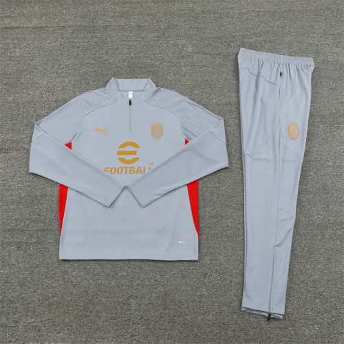 AC Milan tracksuit 24/25 gray with red Quater Zip Training Kit