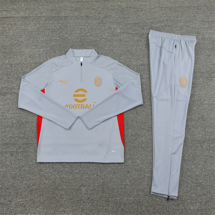 AC Milan tracksuit 24/25 gray with red Quater Zip Training Kit