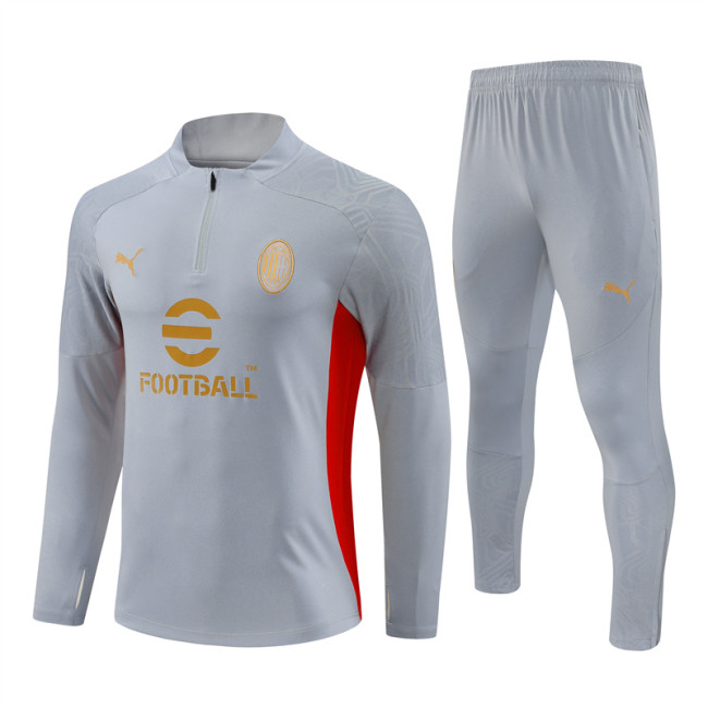 AC Milan tracksuit 24/25 gray with red Quater Zip Training Kit