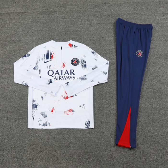PSG tracksuit 24/25 white with red and blue Quater Zip Training Kit