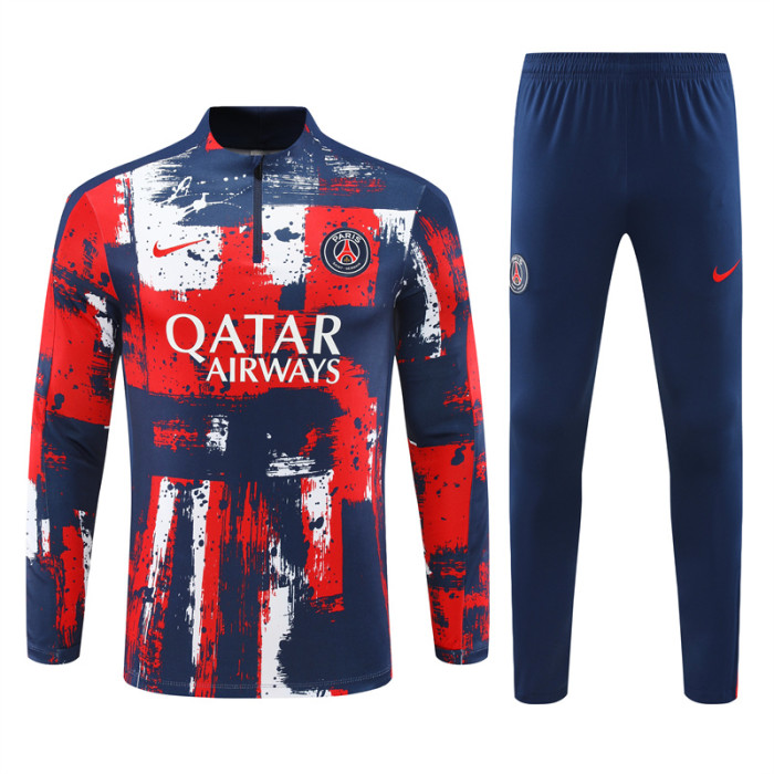 PSG tracksuit 24/25 camouflage navy blue with red Quater Zip Training Kit