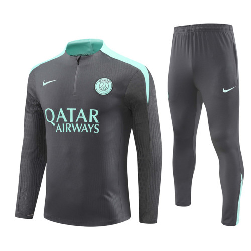PSG tracksuit 24/25 dark gray with light green Quater Zip Training Kit