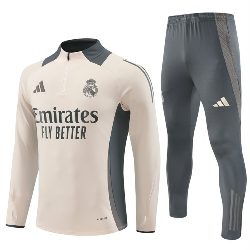 Real Madrid tracksuit 24/25 beige with gray Quater Zip Training Kit