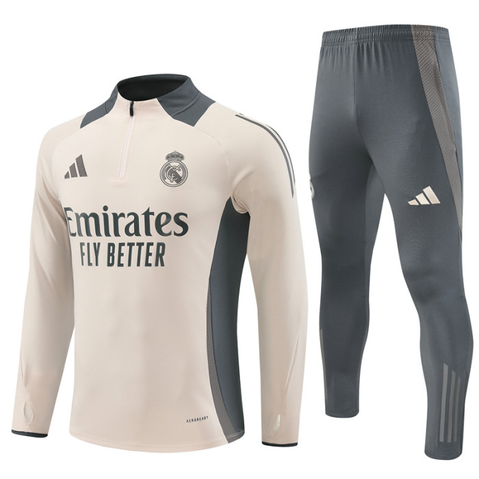 Real Madrid tracksuit 24/25 beige with gray Quater Zip Training Kit