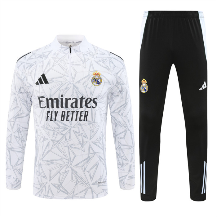 Real Madrid tracksuit 24/25 white with gray Quater Zip Training Kit