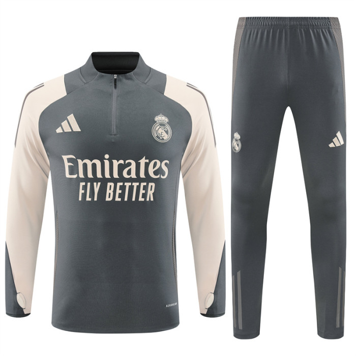 Real Madrid tracksuit 24/25 dark gray with beige Quater Zip Training Kit