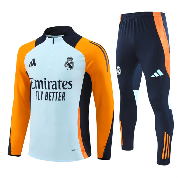 Real Madrid tracksuit 24/25 light blue with yellow Quater Zip Training Kit