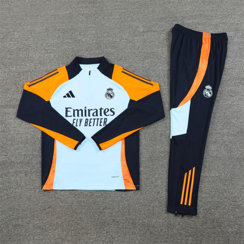 Real Madrid tracksuit 24/25 light blue with yellow Quater Zip Training Kit