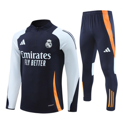 Real Madrid tracksuit 24/25 navy blue with light blue Quater Zip Training Kit