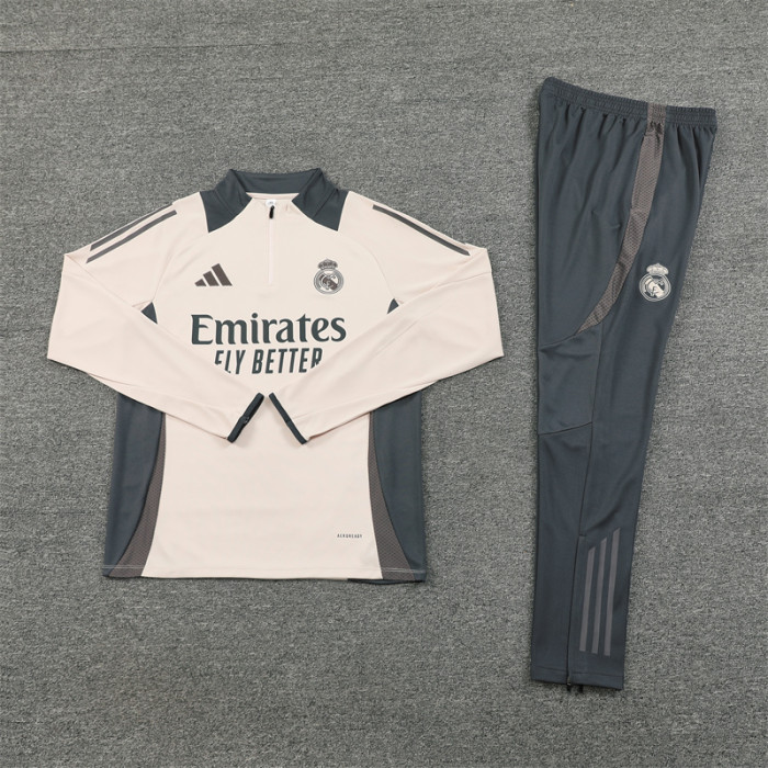 Real Madrid tracksuit 24/25 beige with gray Quater Zip Training Kit