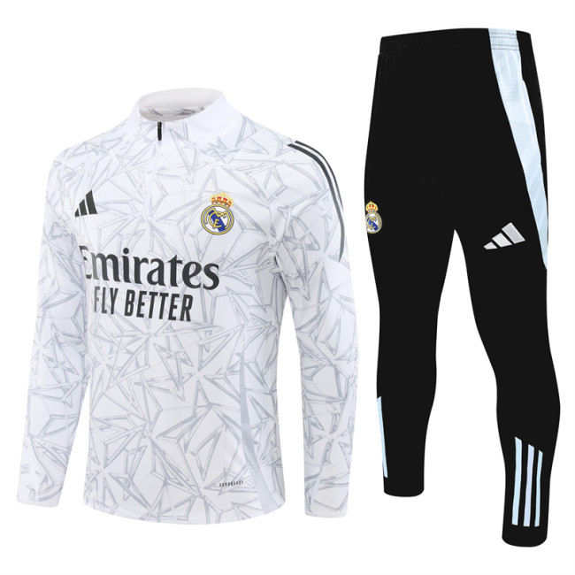 Real Madrid tracksuit 24/25 white with gray Quater Zip Training Kit