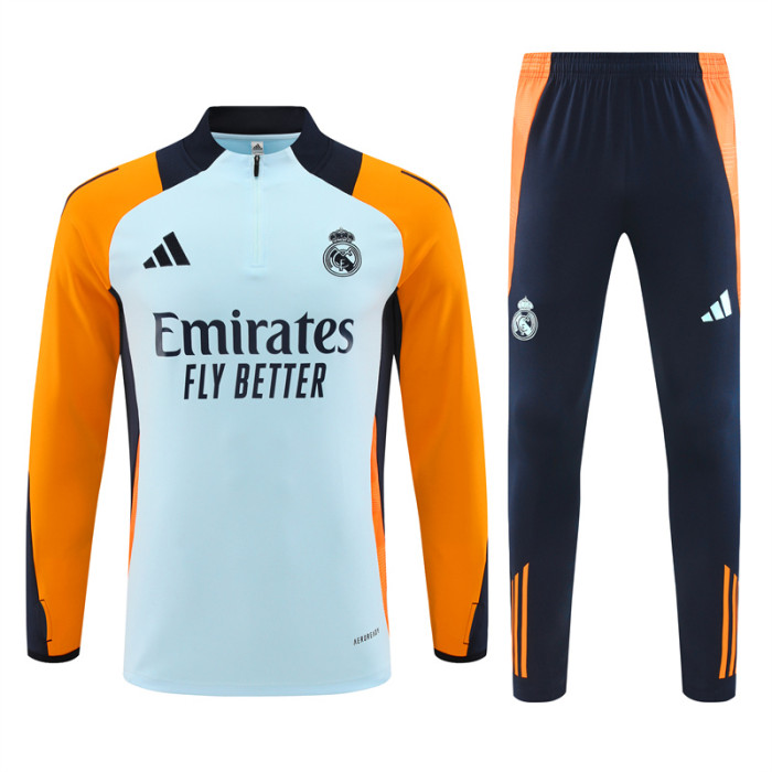 Real Madrid tracksuit 24/25 light blue with yellow Quater Zip Training Kit