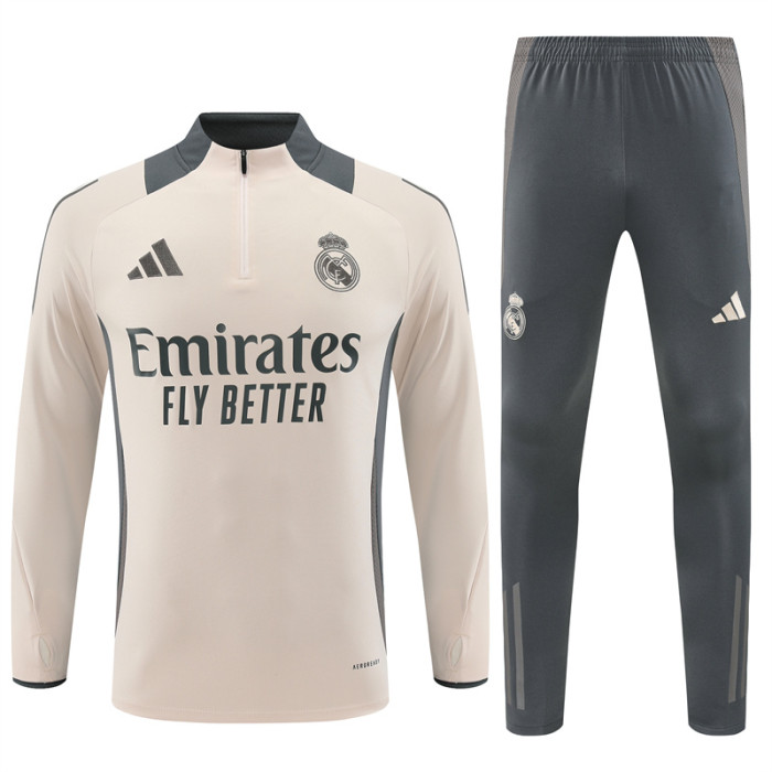 Real Madrid tracksuit 24/25 beige with gray Quater Zip Training Kit