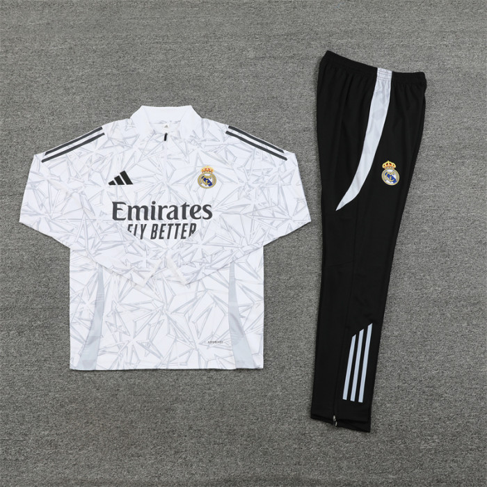 Real Madrid tracksuit 24/25 white with gray Quater Zip Training Kit