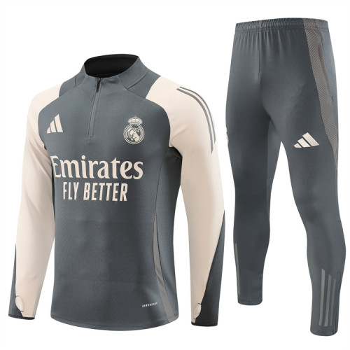 Real Madrid tracksuit 24/25 dark gray with beige Quater Zip Training Kit