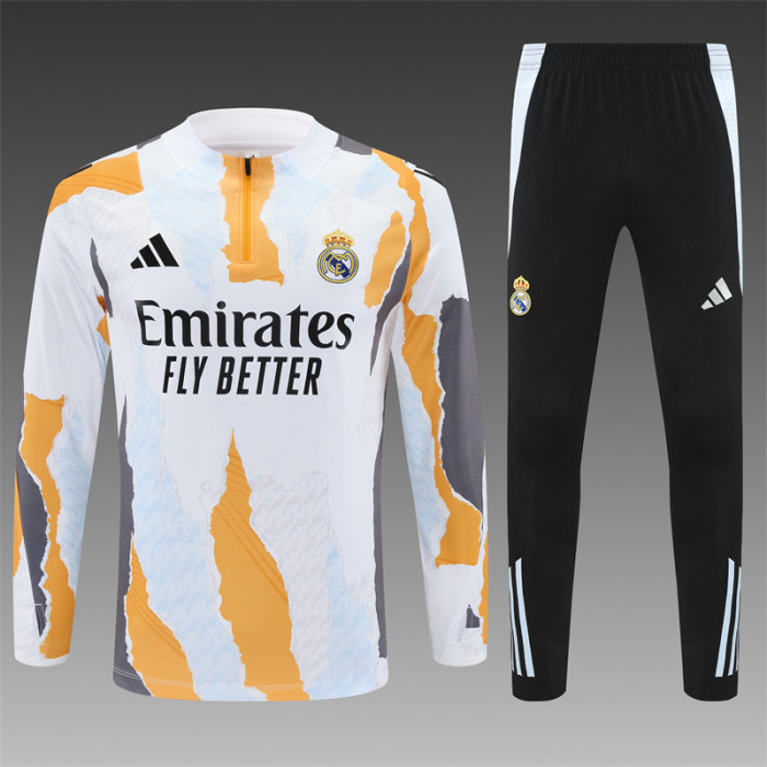 Real Madrid Tracksuit 24/25 Yellow With White Quater Zip Training Kit