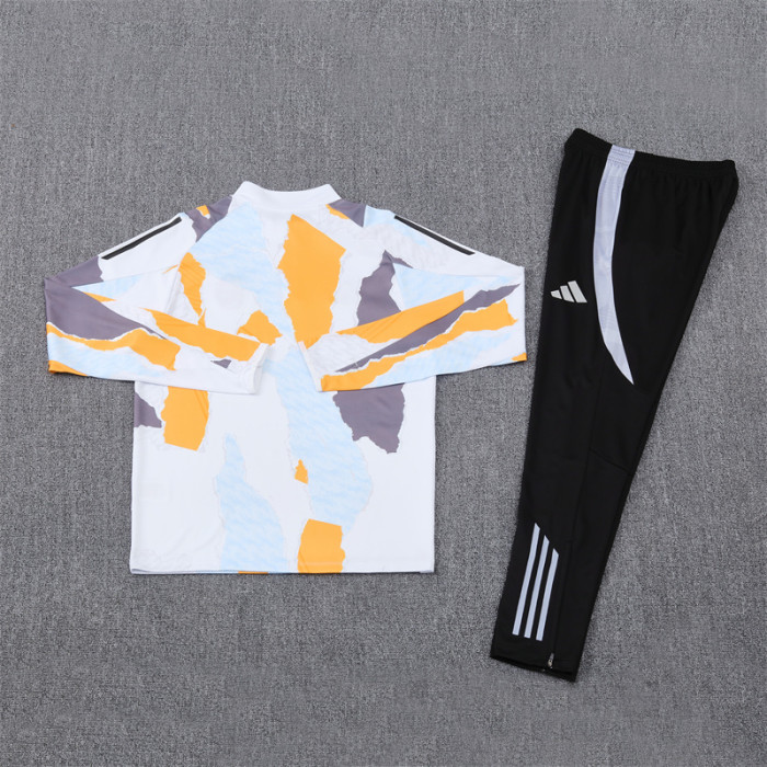 Real Madrid Tracksuit 24/25 Yellow With White Quater Zip Training Kit