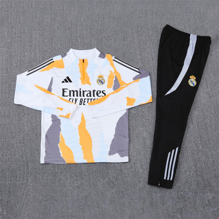 Real Madrid Tracksuit 24/25 Yellow With White Quater Zip Training Kit