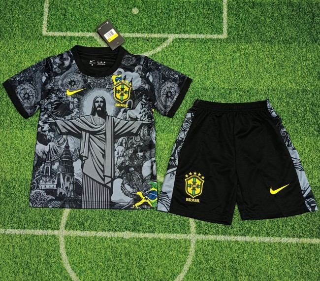 Brasil Brazil Jersey Kids Kits Jesus Special Edition Black shirt