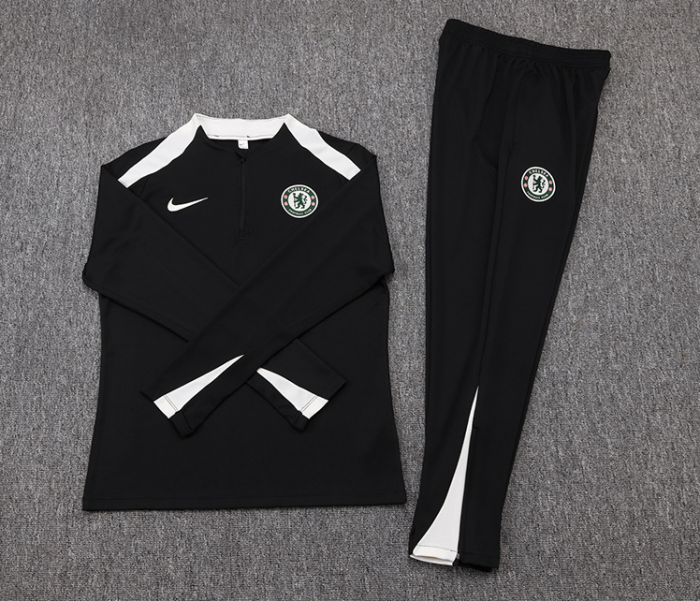 2526 Chelsea Black Tracksuit training kit