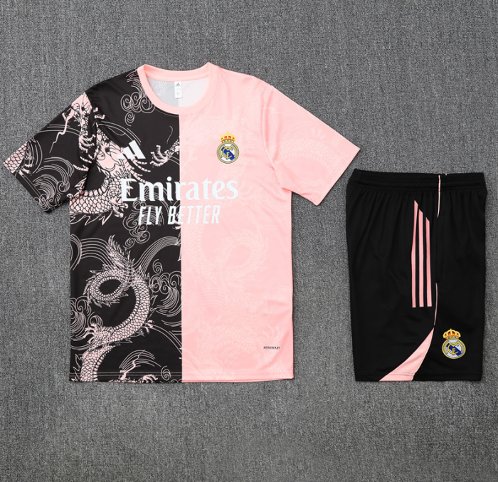 2526 Short-sleeved Real Madrid Black Pink training kit mens and kids