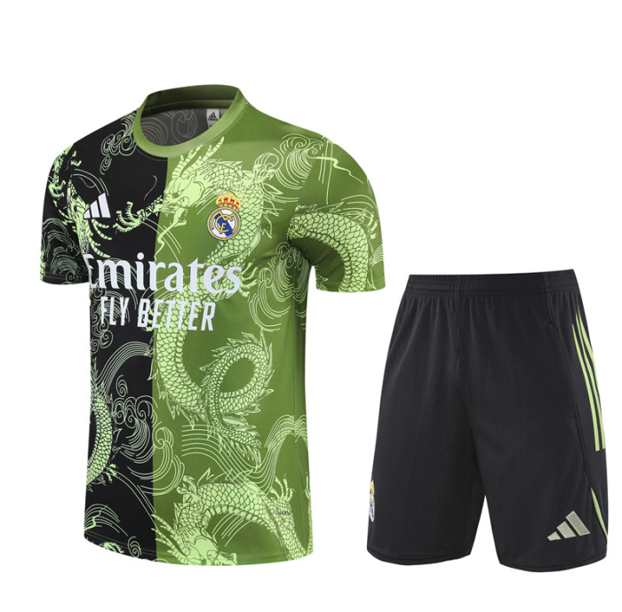2526 Short-sleeved Real Madrid Black and Green training kit mens and kids
