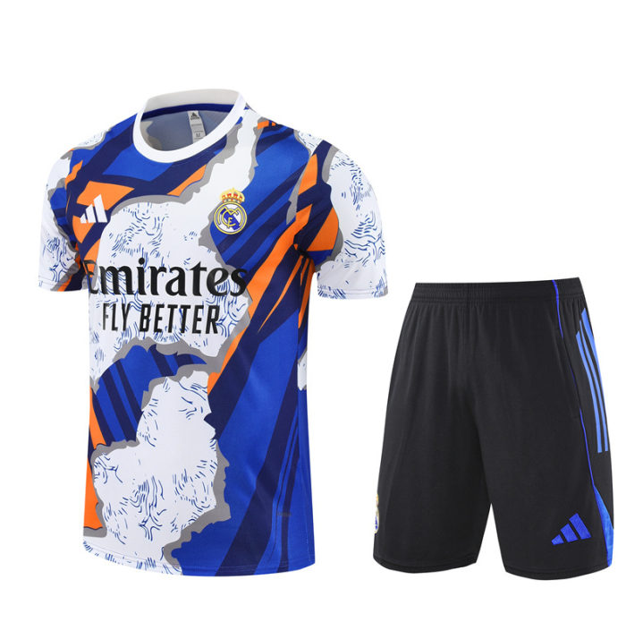 2526 Short sleeved Real Madrid yellow and blue camouflage training kit mens and kids