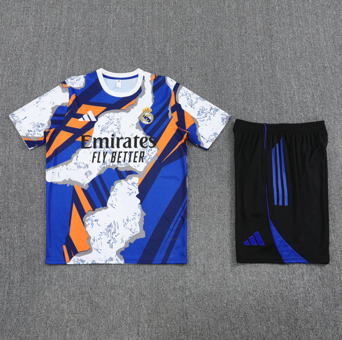 2526 Short sleeved Real Madrid yellow and blue camouflage training kit mens and kids