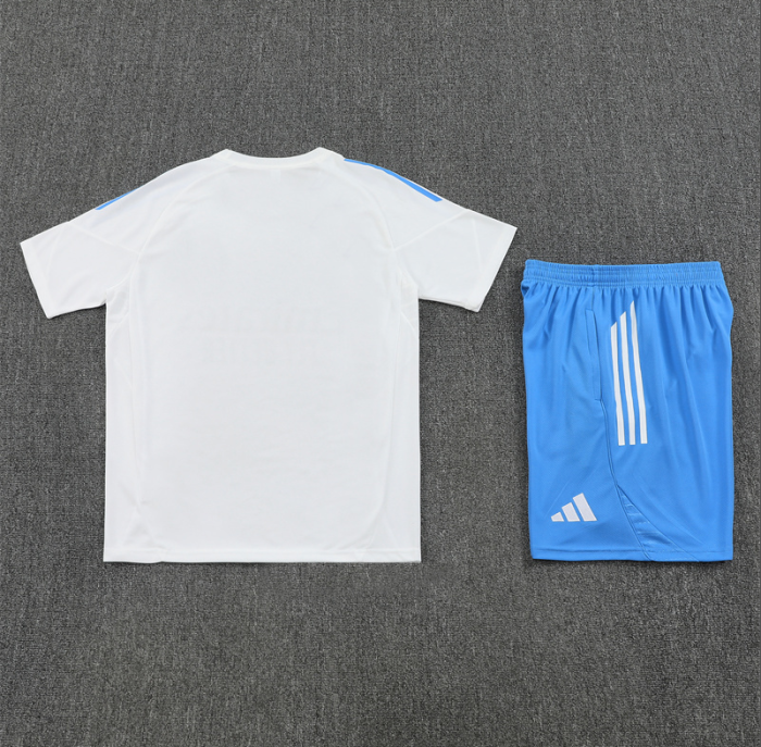 2526 Short sleeved Real Madrid White with light blue shorts training kit mens and kids