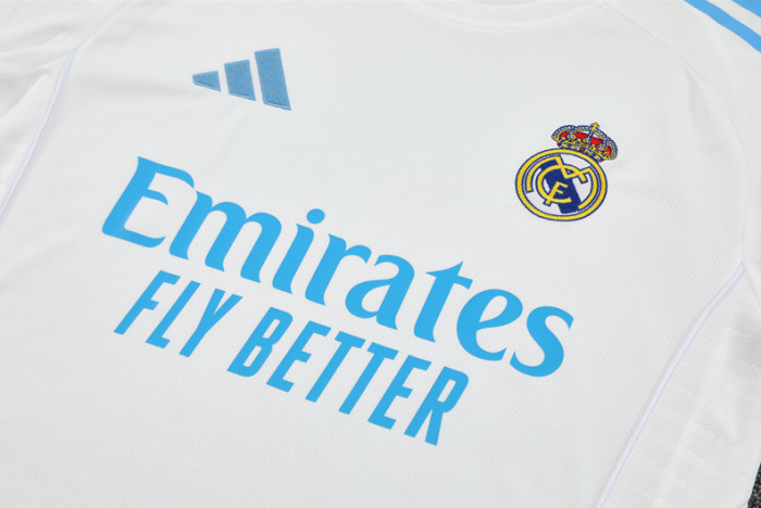 2526 Short sleeved Real Madrid White with light blue shorts training kit mens and kids