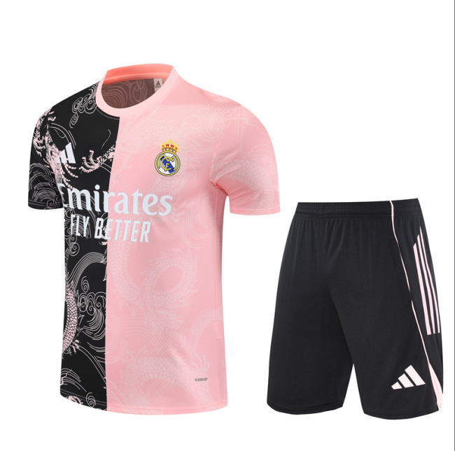2526 Short-sleeved Real Madrid Black Pink training kit mens and kids