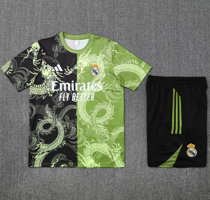 2526 Short-sleeved Real Madrid Black and Green training kit mens and kids