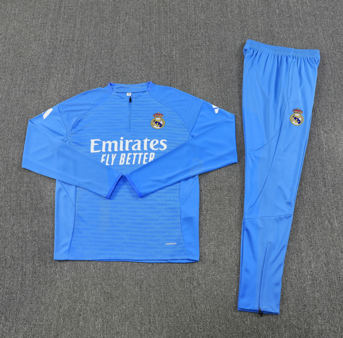 2526 Real Madrid Light Blue Player Version Tracksuit kit training quarter zipper