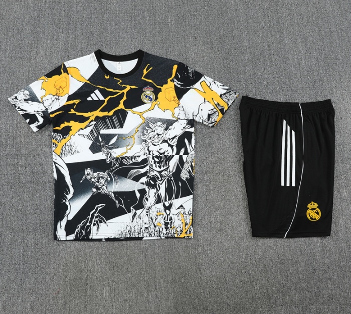 2526 Short-sleeved Real Madrid yellow and white T-shirt [Marvel Collaboration] mens and kids