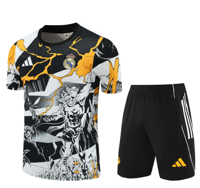 2526 Short-sleeved Real Madrid yellow and white T-shirt [Marvel Collaboration] mens and kids