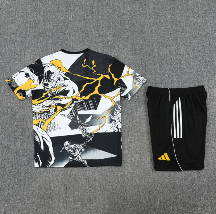 2526 Short-sleeved Real Madrid yellow and white T-shirt [Marvel Collaboration] mens and kids