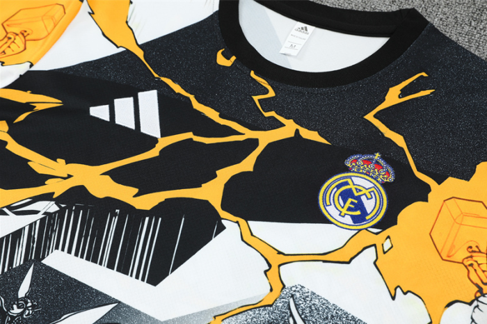 2526 Short-sleeved Real Madrid yellow and white T-shirt [Marvel Collaboration] mens and kids