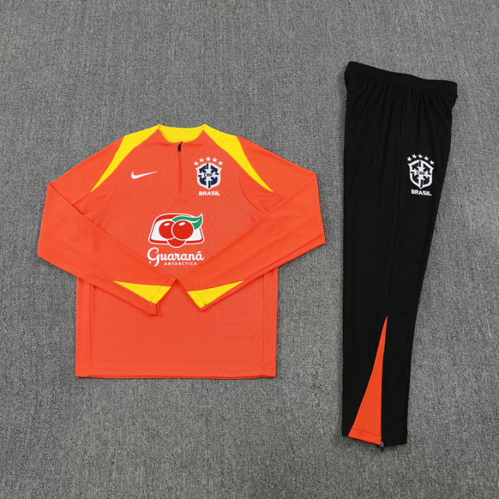 2526 Brasil orange color Brazil Brasile Tracksuit Zip Training Kit chandal survetement